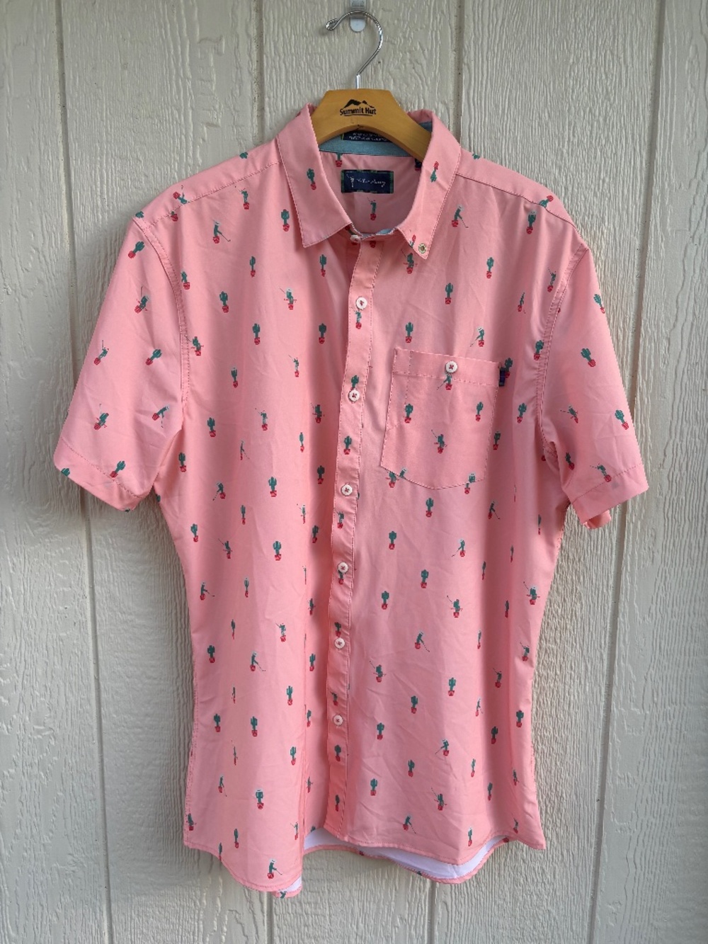 William Murray Button‎ Up Shirt Men's Large Pink Cactus Golf Titos Vodka Summer